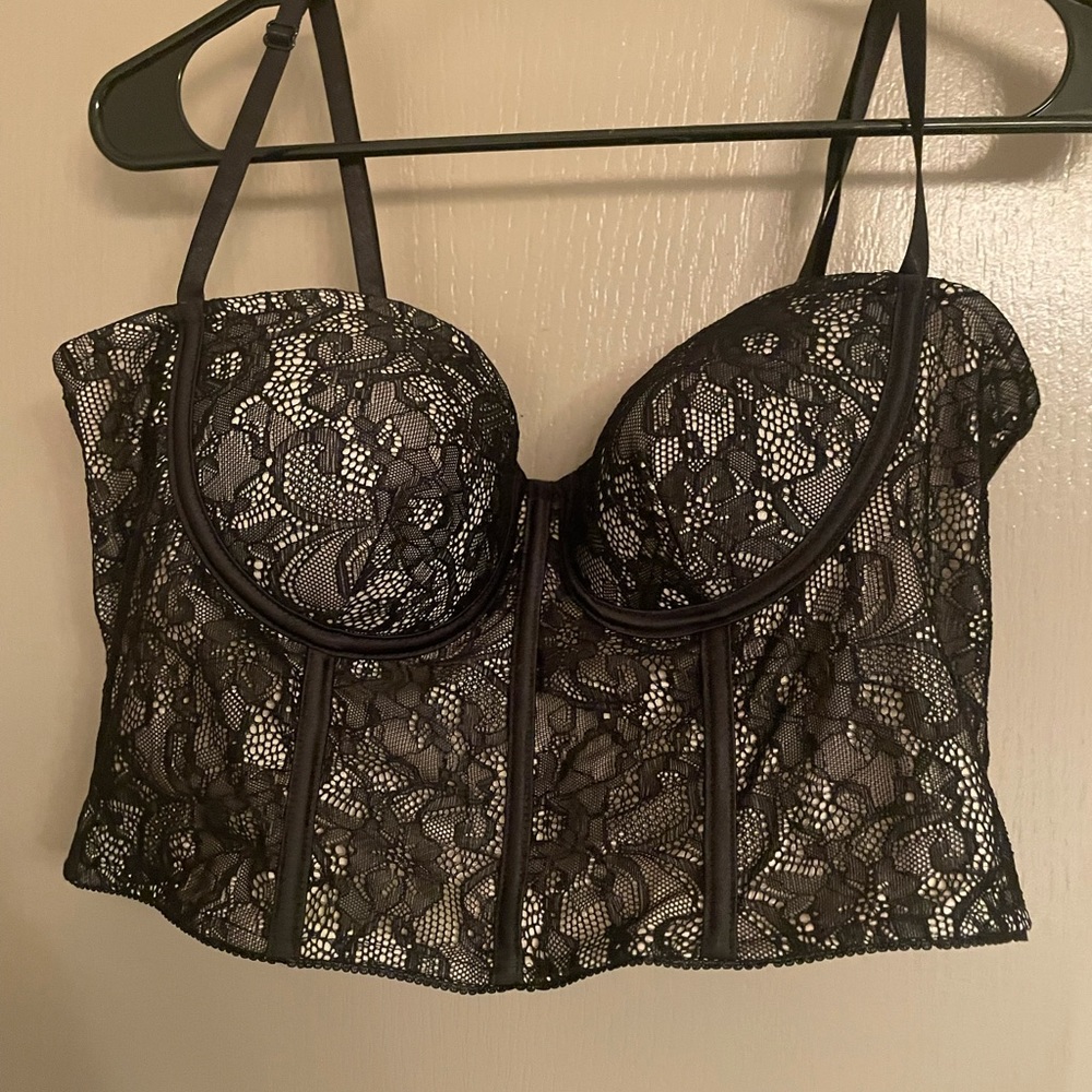 Bustier lace black beige xl never worn wig tag